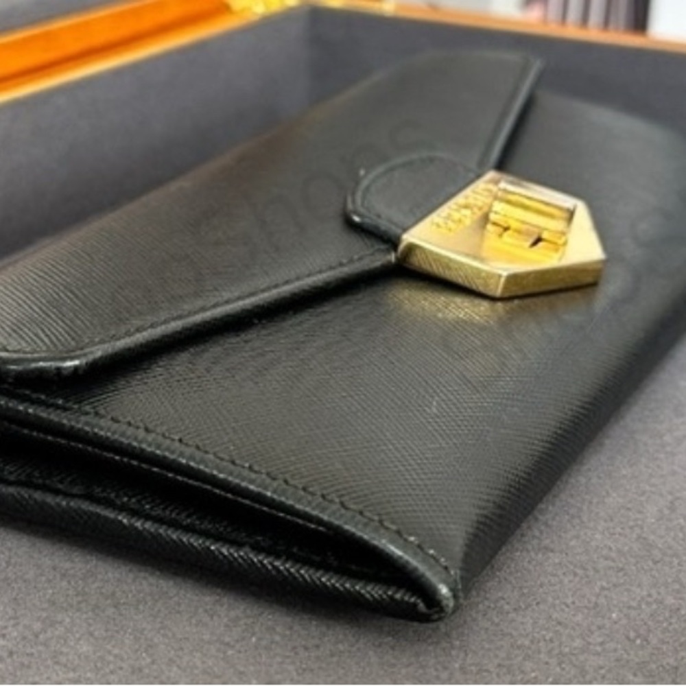 Prada Black Clutch with Gold Accent - Picture 2 of 5